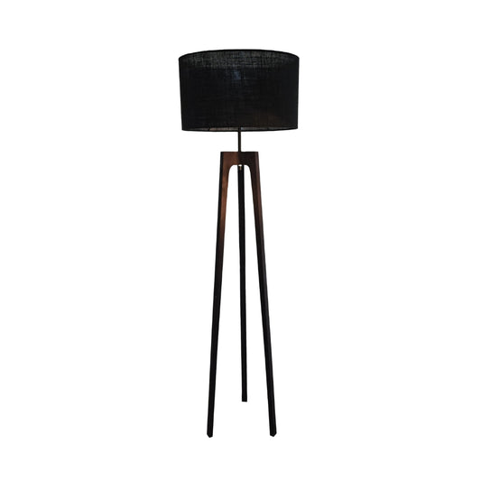 Ash Tripod Floor Lamp with Shade by Woodka Interiors - Dark Stain, Black Hessian - Floor Lamps for the Living Room