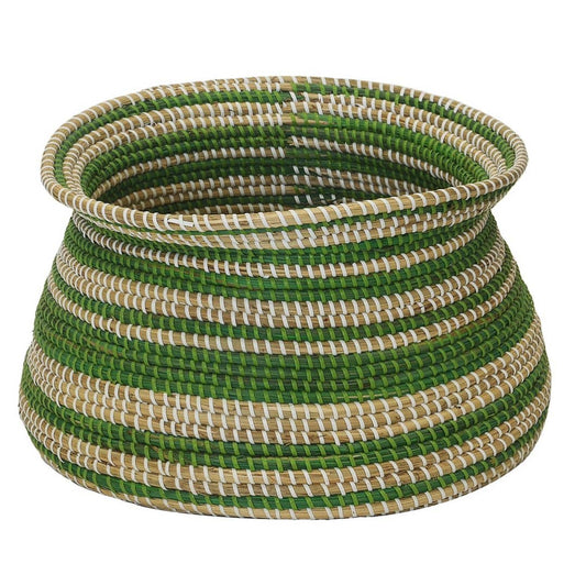 Belly Basket Arley Green and Natural - Woven Decor Basket with Unique Belly Shape