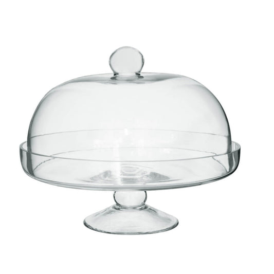 Glass cake stand with glass dome lid