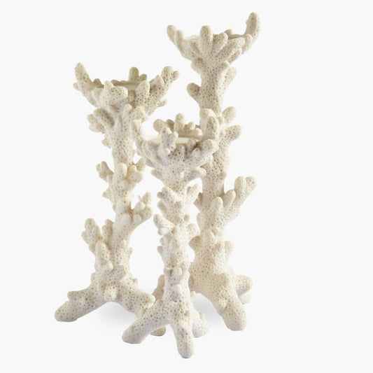 Faux Coral Candle Holders White S/3