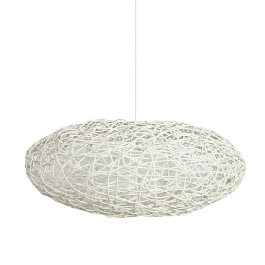 Eclipse Woven Resin Pendant Light against a white background by Woodka Interiors 