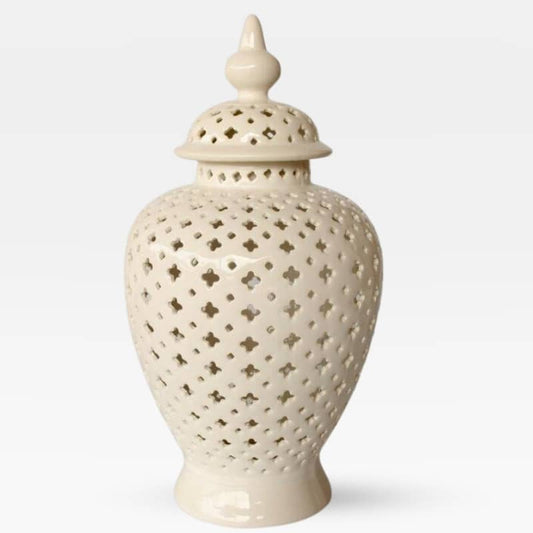 Motif Large Ceramic Ginger Jar In White