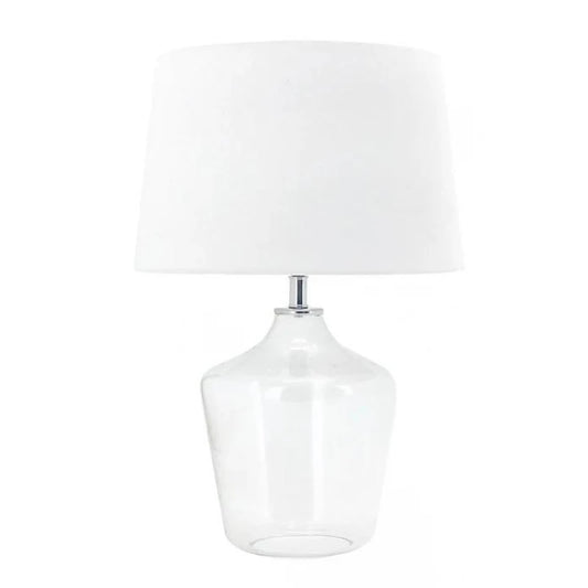 Glass Table Lamp with a white fabric lampshade 