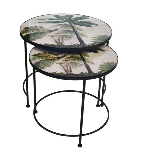 Glass Top Nesting Table Palm leaf design on top