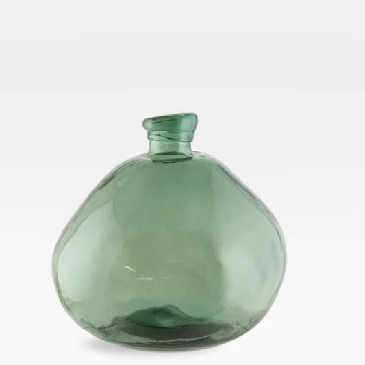 Glass Vase | Large Balloon Green Glass Vase 