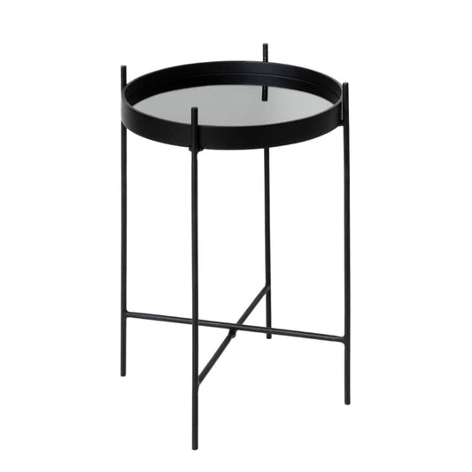 Sllek black metal side table with. a glass top