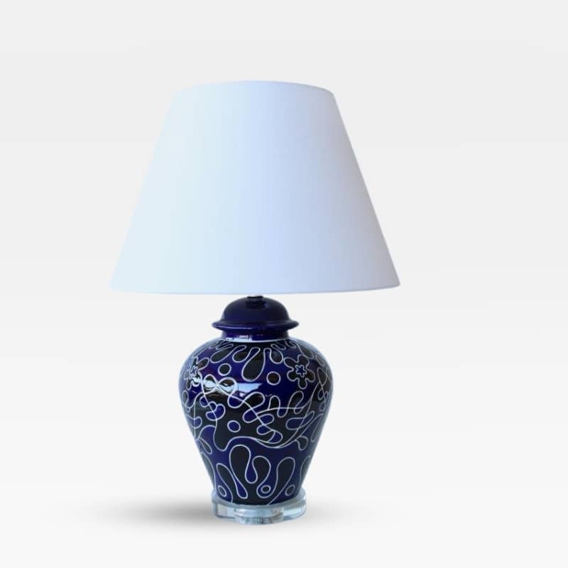 Splat Ceramic Navy Blue Lamp with Shade 