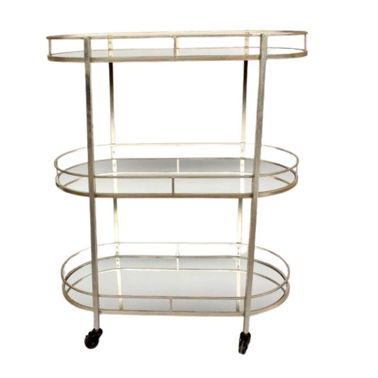 trolley front view - Silver drinks trolley, oval serving cart