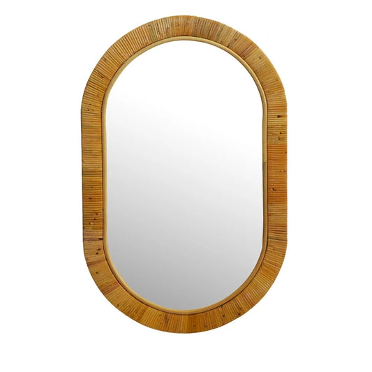 Isabelle Oval Mirror in Rattan Frame Natural