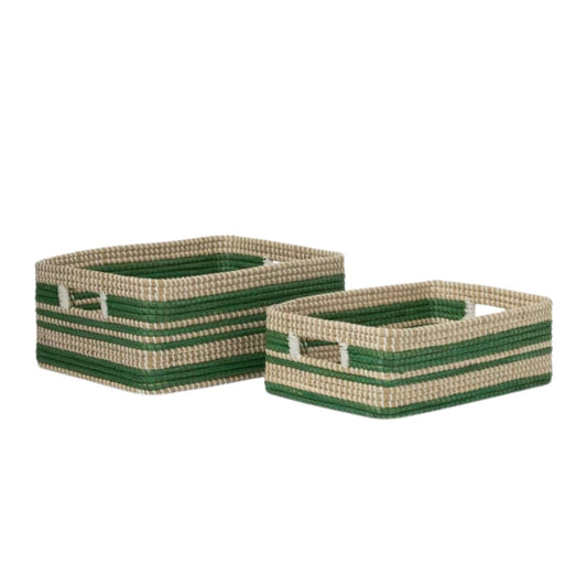 Shop Woodka Rectangle Baskets Green and Natural