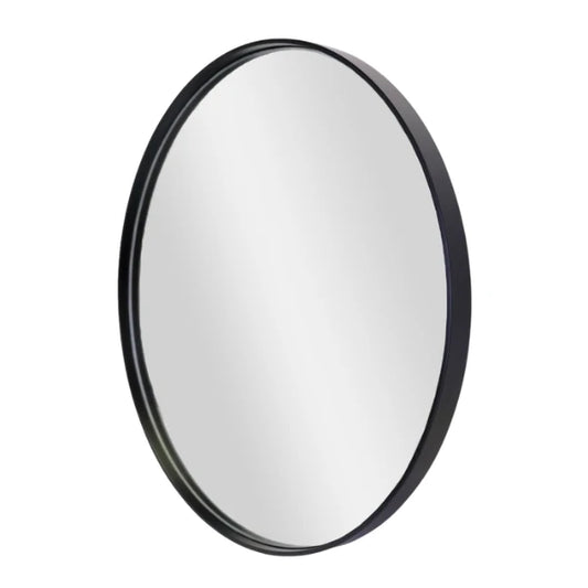Round wall mirror with a black frame