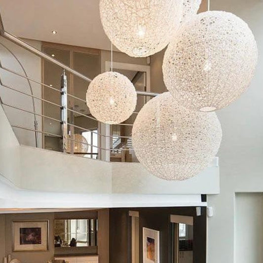Woven Ball Pendant Light in White by Woodka Interiors 