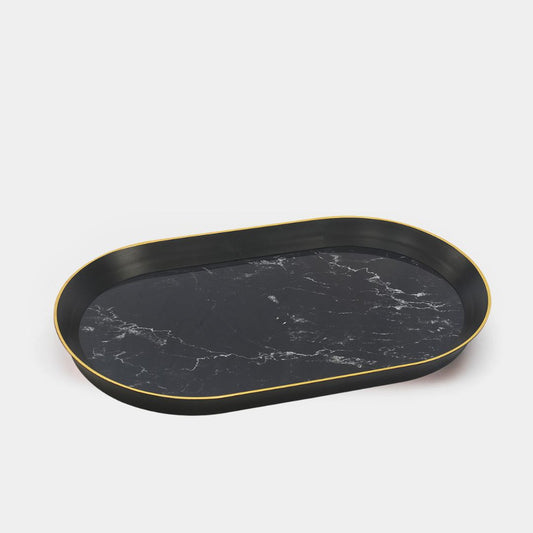 long oval tray with black marble effect