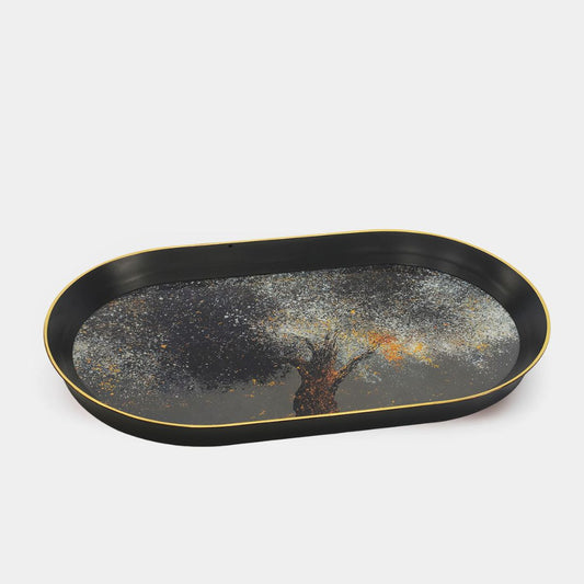 black oval tray with moonlight illustration 