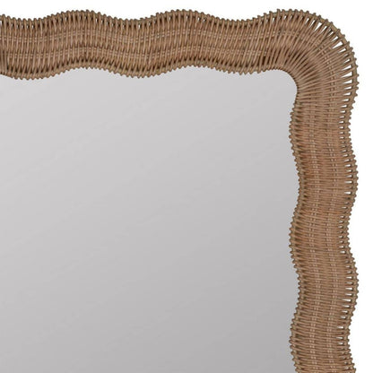 mirror with a wavy rattan frame