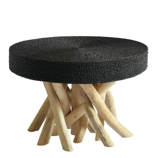 branched wooden legs black seagrass top table