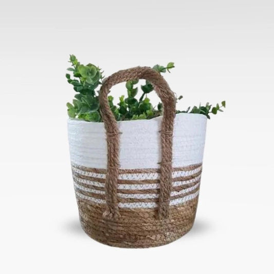 Basket White Stripes and Natural Medium 26cmx30cm