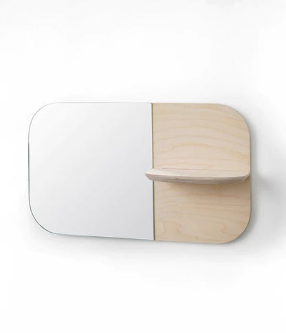 Shelf wall mirror with birch shelf