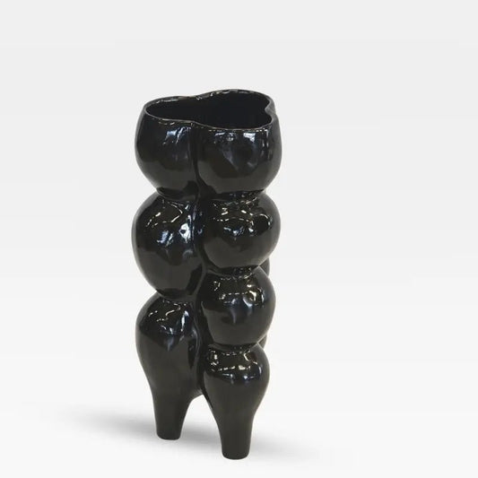 Tall black ceramic bubble vase